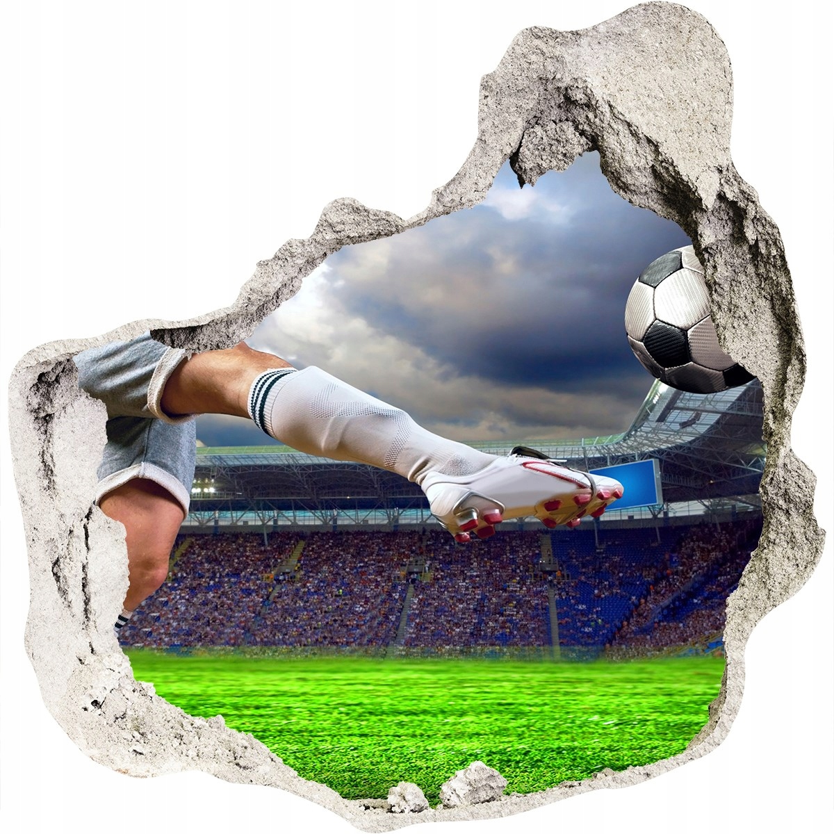 

Fototapeta dziura na ścianę Piłkarz na stadionie