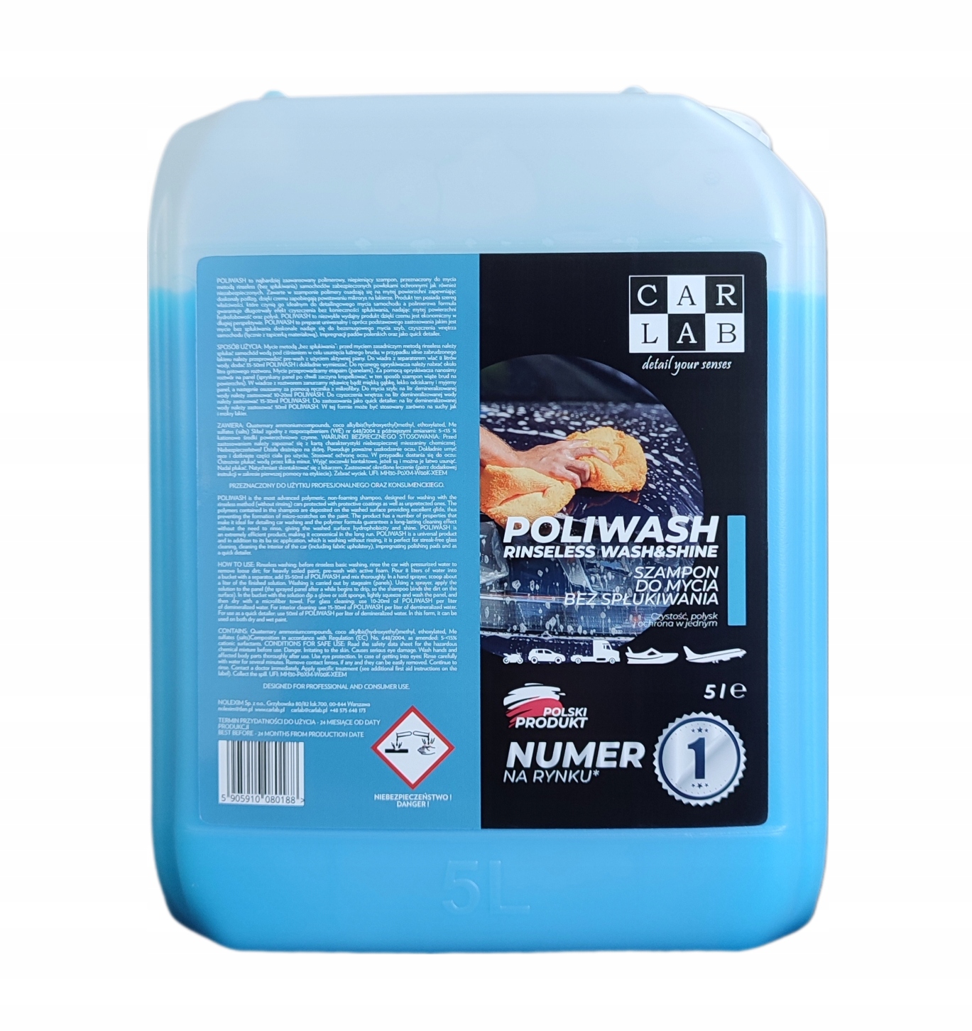 CARLAB POLIWASH RINSELESS BLUE 5 L Szampon Samochodowy BEZ SPŁUKIWANIA Producent Carlab