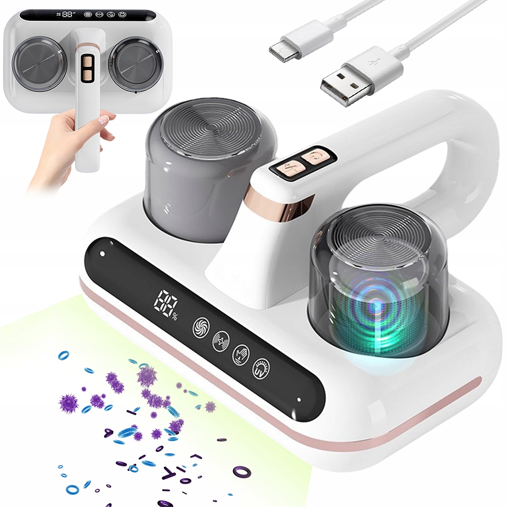 Bezprzewodowy Odkurzacz Do Materacy 10000Pa Uv-C Hepa 1800mAh Wilgotność