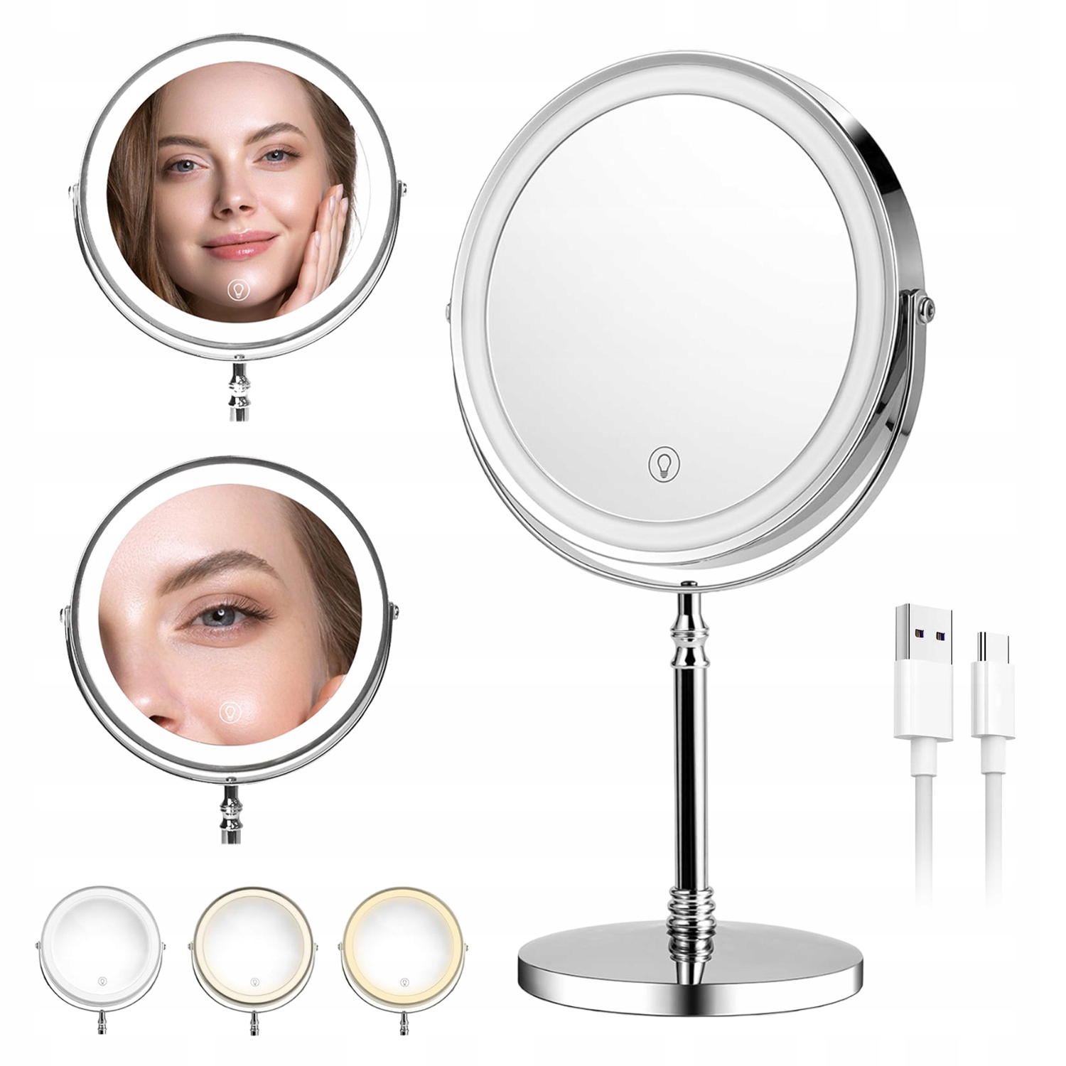 Kosmetické Led Zrcátko Na Make-up Otočné O 360° S Zrcadlo Pro Zvětšení