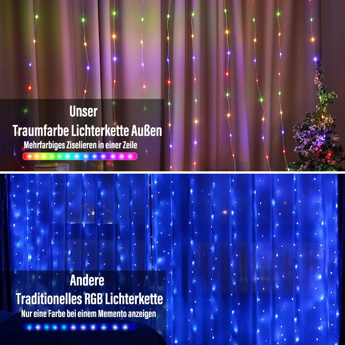KIMUWOTE Kurtyna Świetlna 2x2m 200 LED Wodoodporna USB Ciepła Biała — miniatura 14