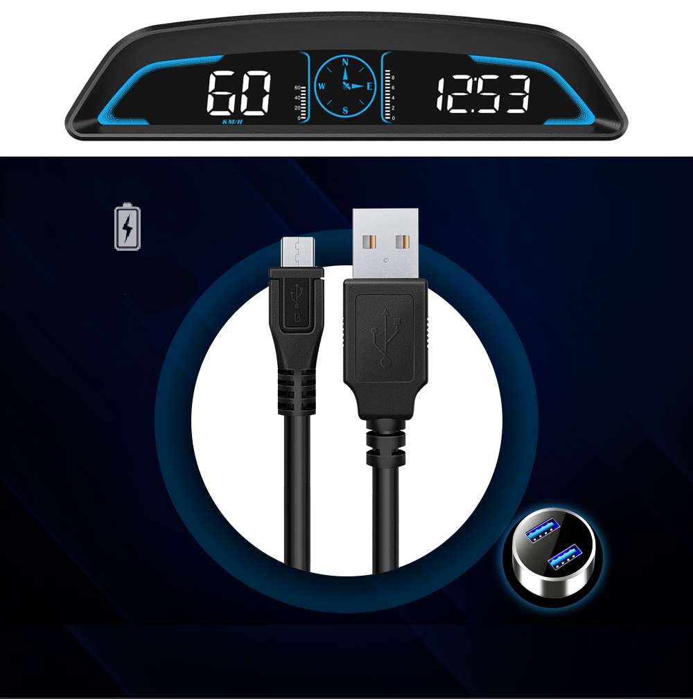 WYŚWIETLACZ PROJEKTOR LED LCD HUD GPS USB PRĘDKOŚĆ Waga produktu z opakowaniem jednostkowym 0.3 kg