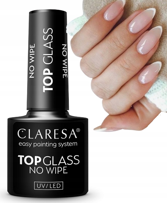 CLARESA TOP GLASS NO WIPE WYSOKI POŁYSK EFEKT MOKRYCH PAZNOKCI
