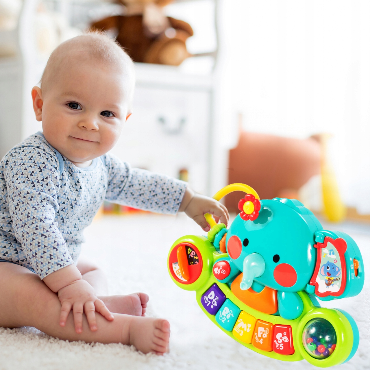 PIANINKO MUZYCZNE ORGANKI INTERAKTYWNE SŁONIK Z UCHYTEM DLA DZIECKA Marka MalPlay