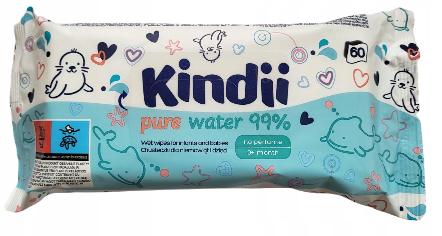 KINDII CHUSTECZKI WODNE PURE WATER 99% 12x60 12PAK Stan opakowania oryginalne