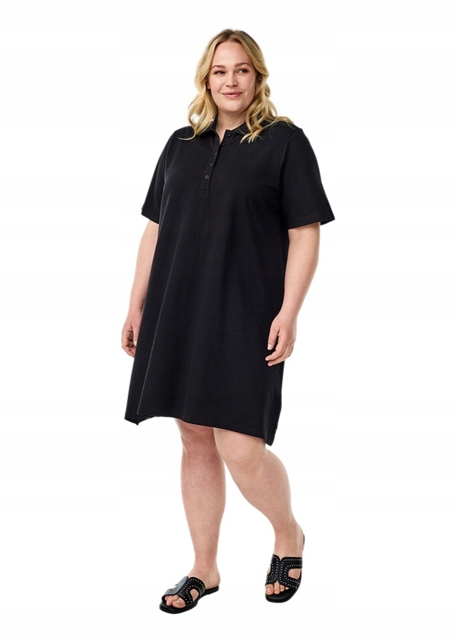 Tunika Plus Size Zizzi Pohodlná Šaty Černá Polo Bavlna 601B 52