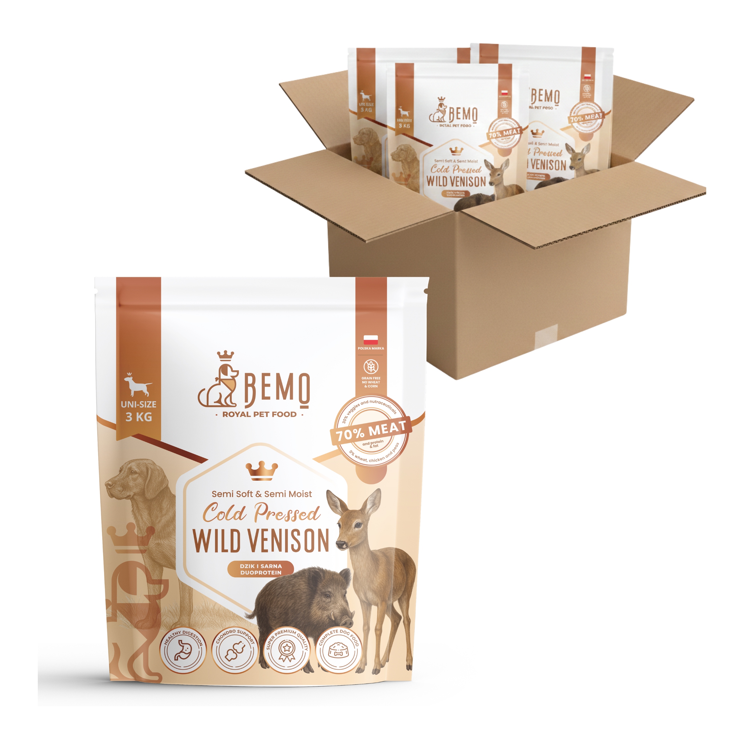 Levně Krmivo krmivo pro psy Bemo Cold Pressed Wild Venison 9 kg se zvěřinou