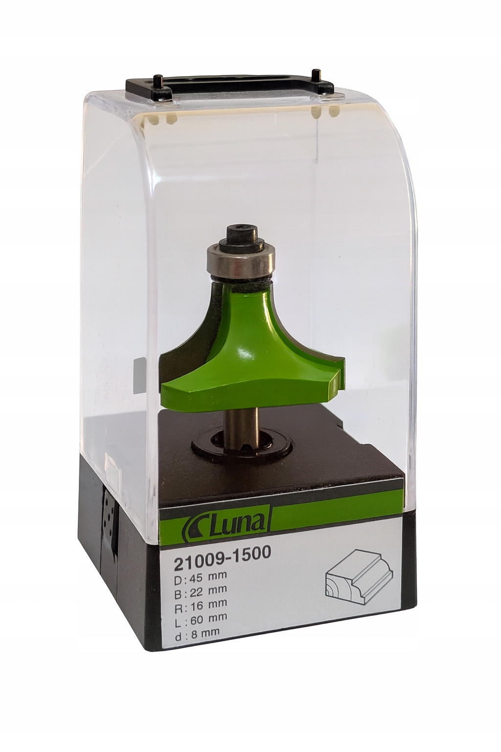 Zaoblovací fréza 45 mm H22 mm R16 mm délka 60 mm stopka 8 mm s ložiskem Luna