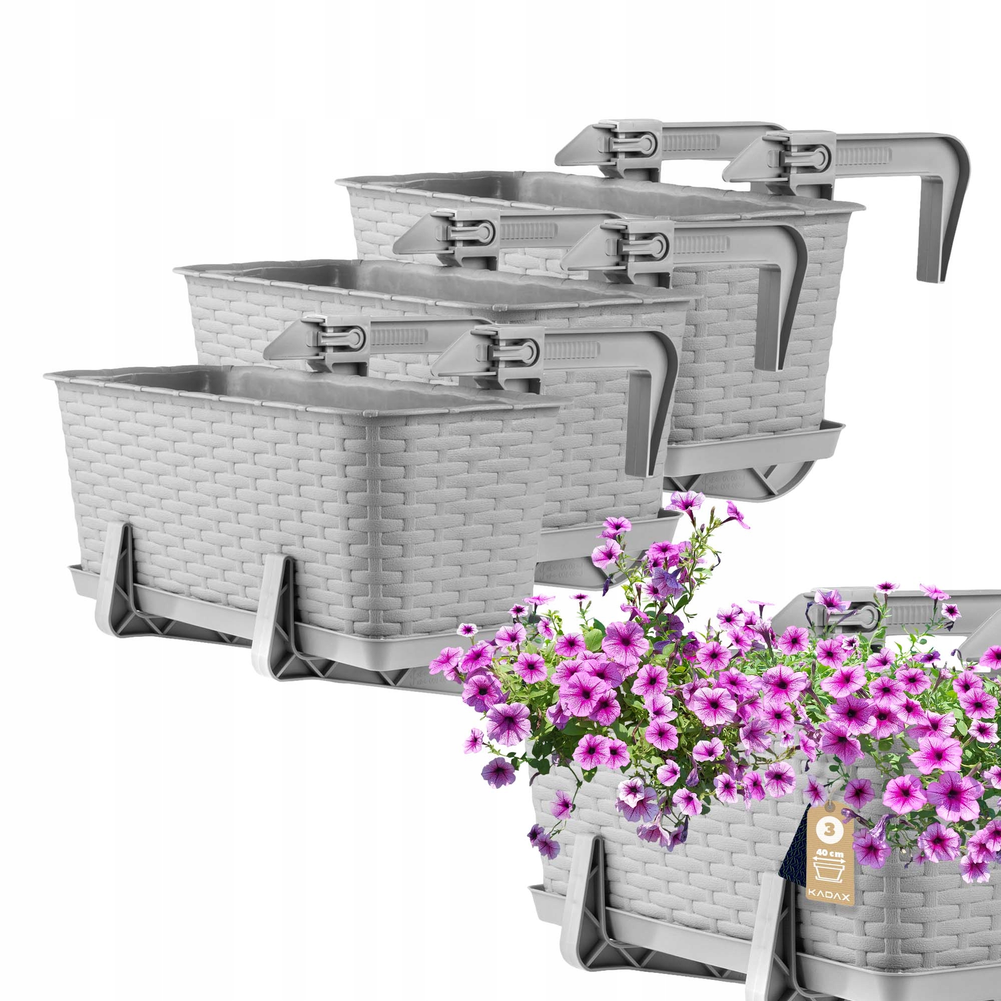 

Kadax 3x Skrzynka Balkonowa 40cm Uchwyty Szara