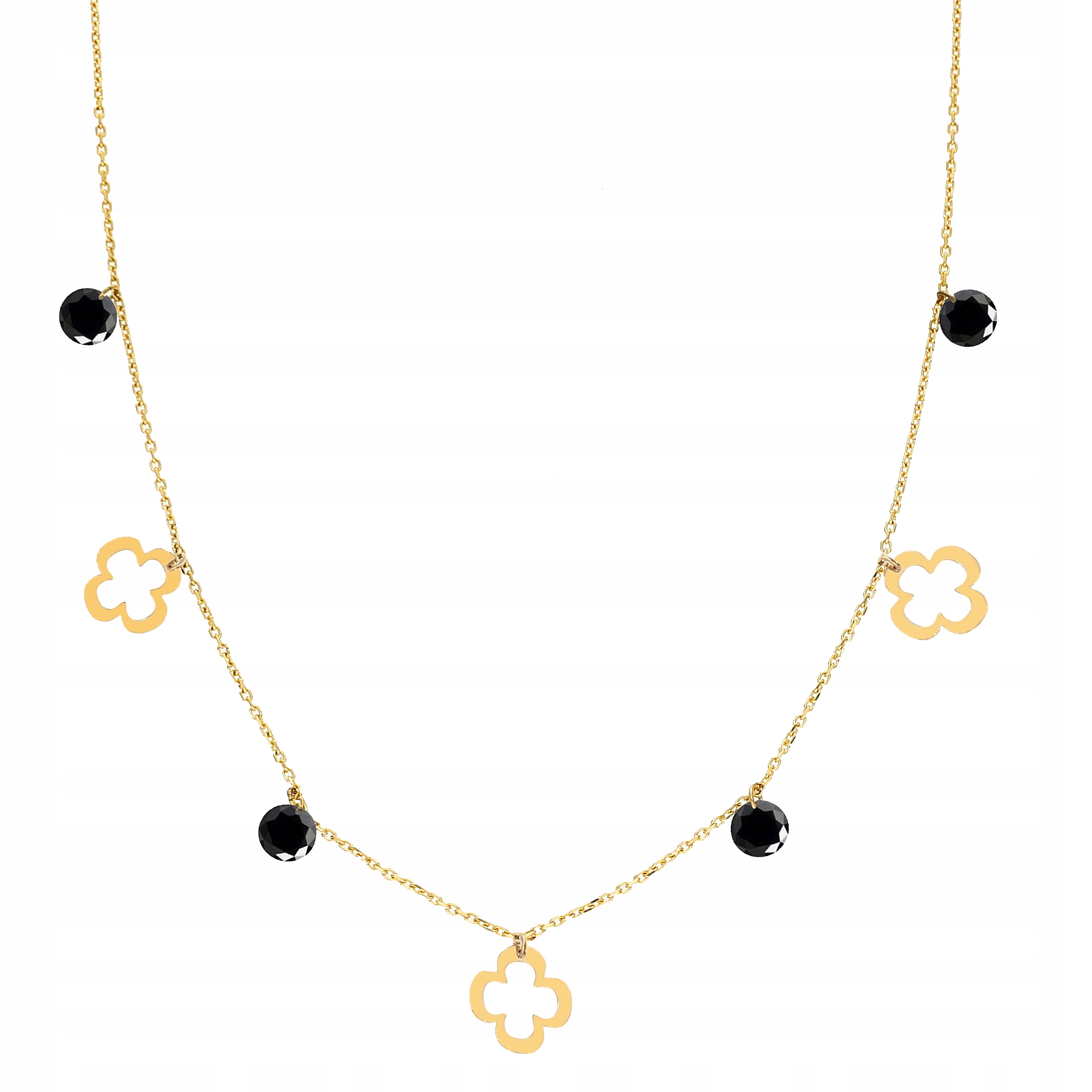 Zlatý Náhrdelník Čtyřlístek Černé Zirkony Choker PR.585