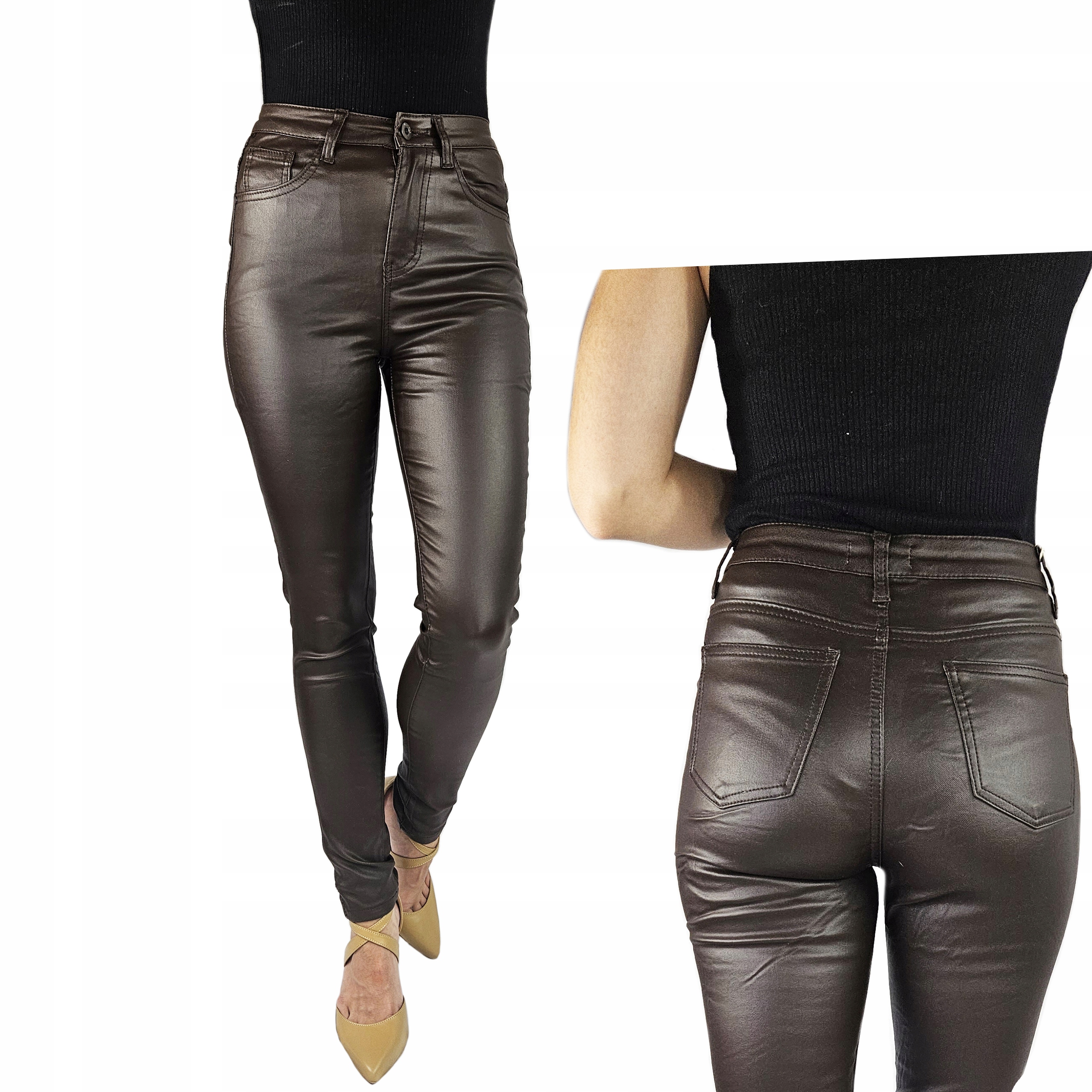 DAMSKIE SPODNIE OCIEPLANE MODELUJĄCE WOSKOWANE SKÓRA Kolekcja JESIENNO-ZIMOWA