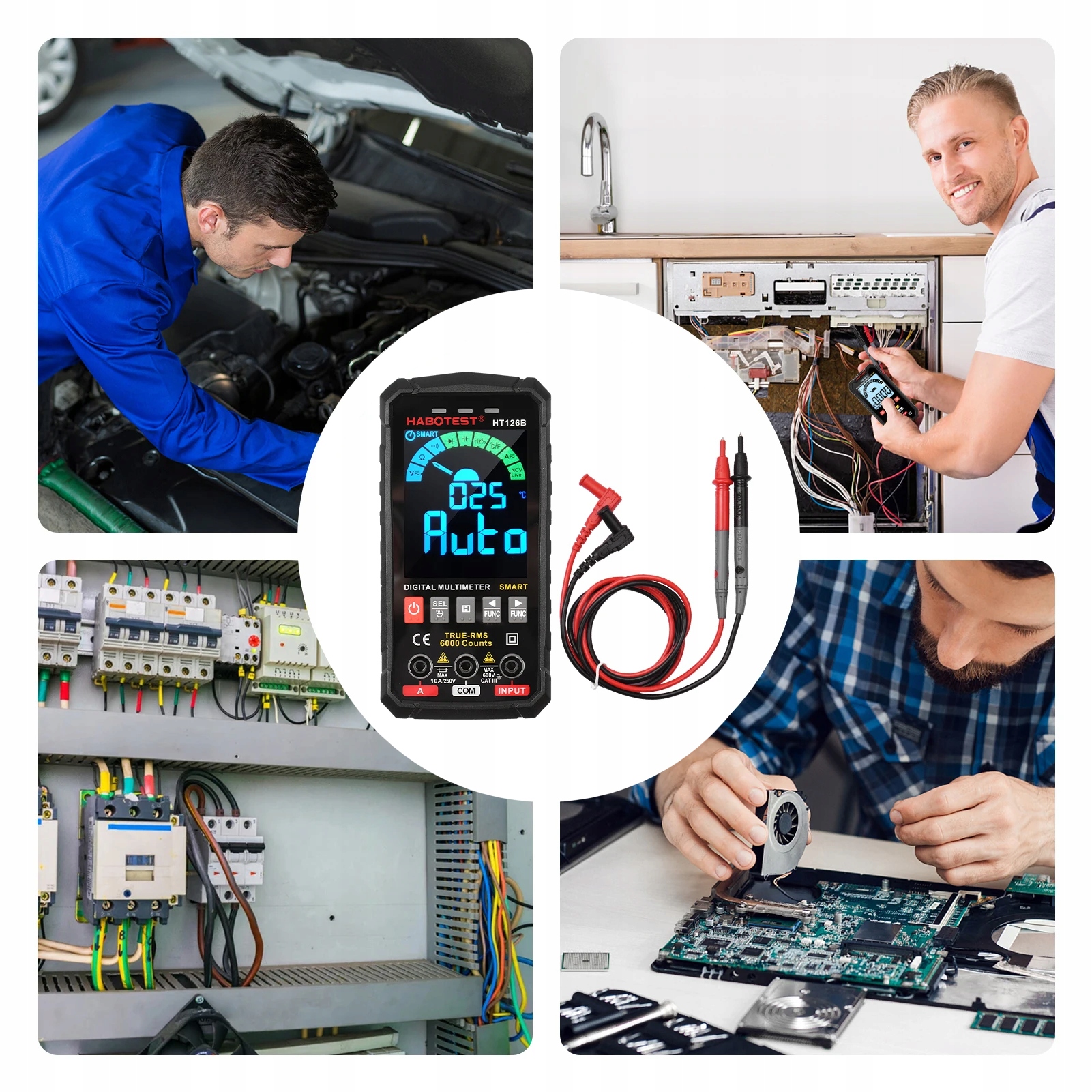 CYFROWY MULTIMETR UNIWERSALNY CZYTELNY EKRAN NCV RMS LIVE TEST LATARKA LED Kod producenta HT126B