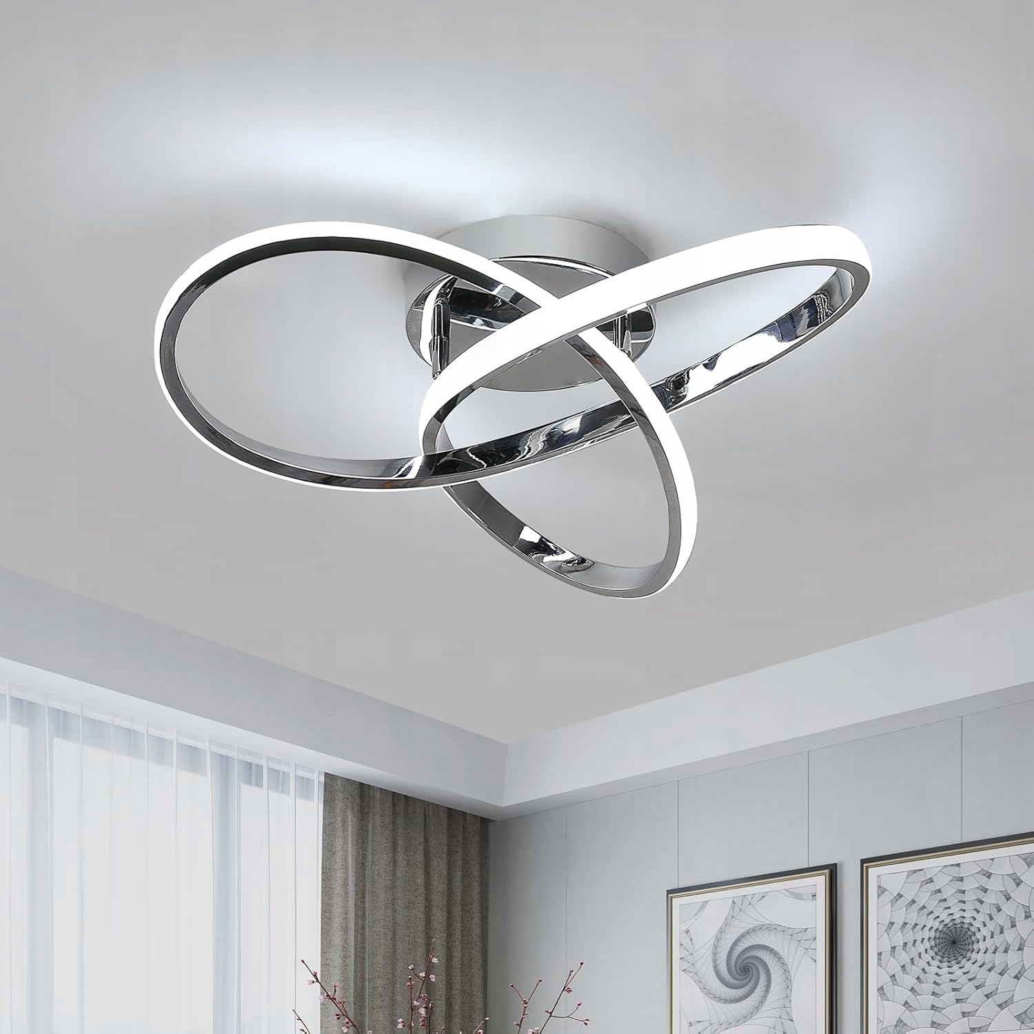 Mckalen Nowoczesne Lampa Sufitowa Led Chrom 40*12cm 38W 6500K do Salonu