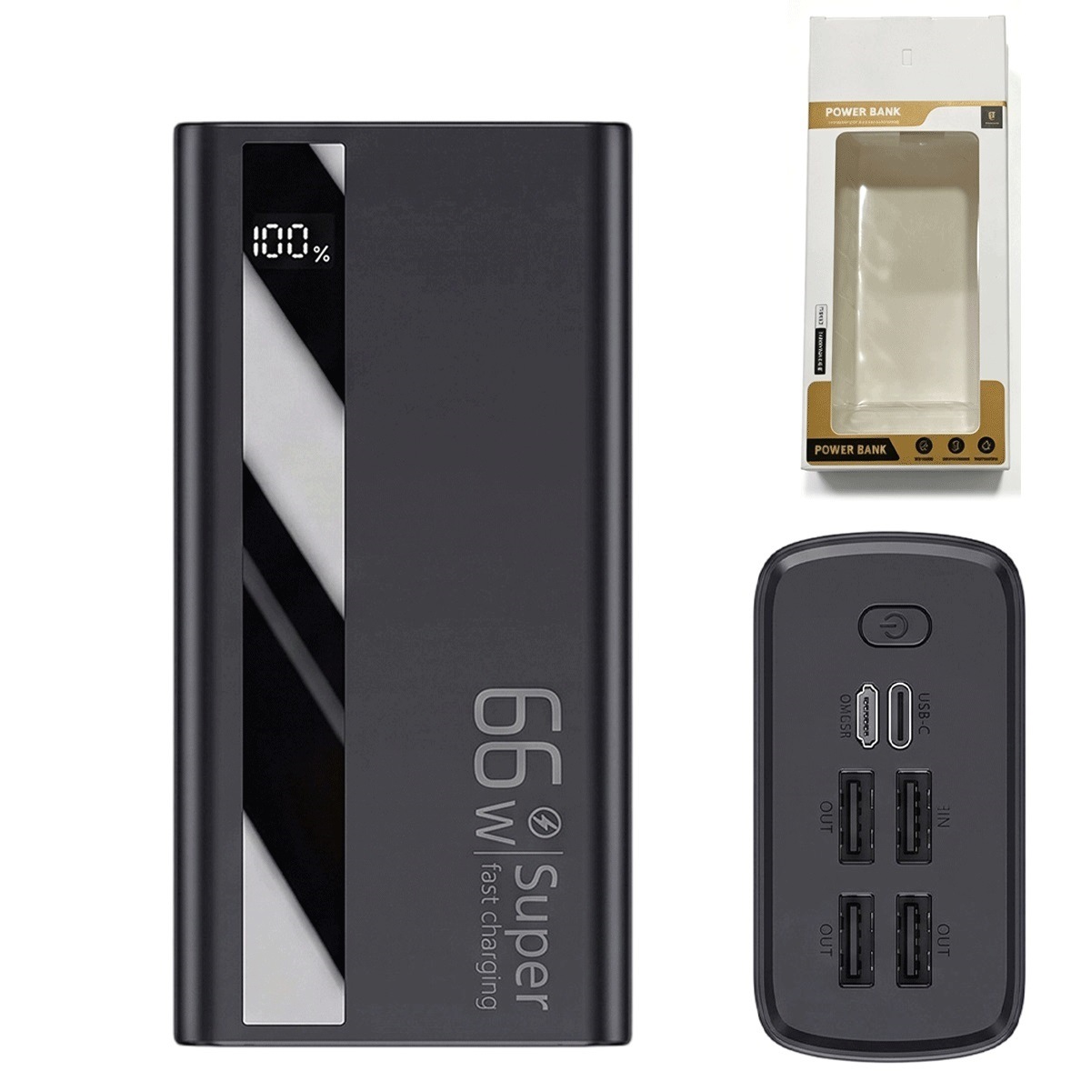 Czarny Powerbank 30000mAh z Led i 5 Wyjściami do Smartfonów