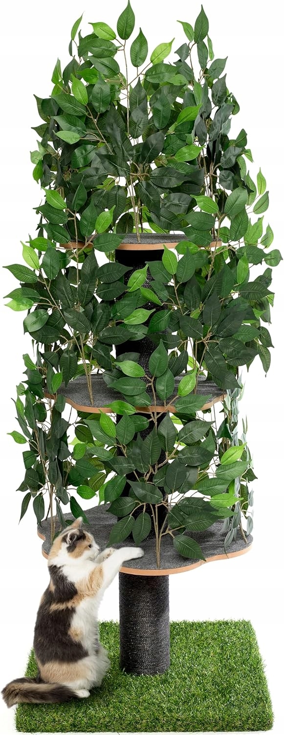Levně Škrabadlo pro kočky stromek 160 cm úkryt lezení listy zelená věž