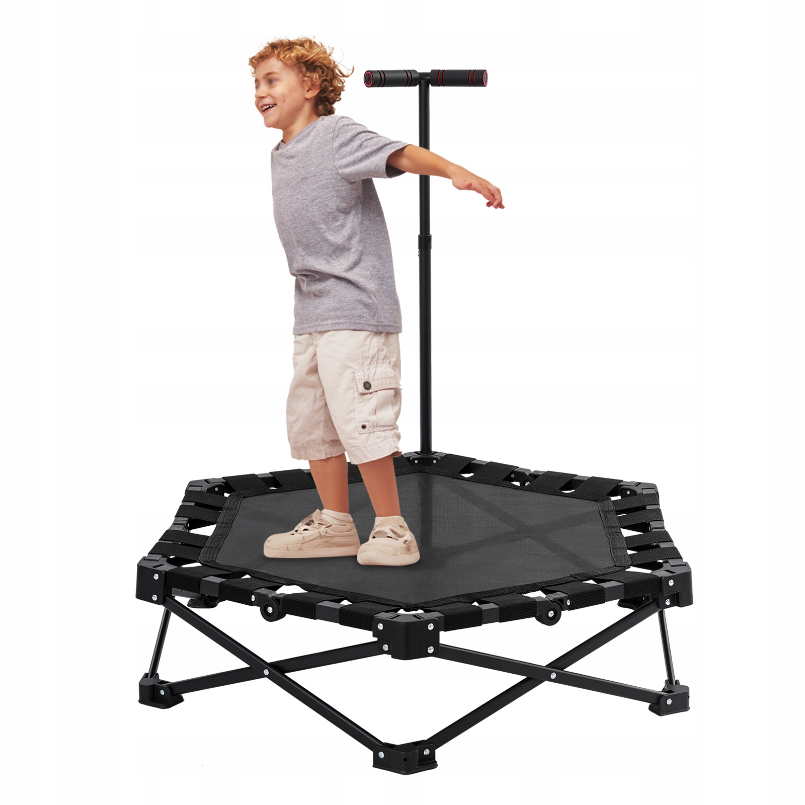 Mini Trampolina Składana 42'' (107 cm) z Regulowanym Uchwytem, Trampolina do Ćwiczeń Rebounder