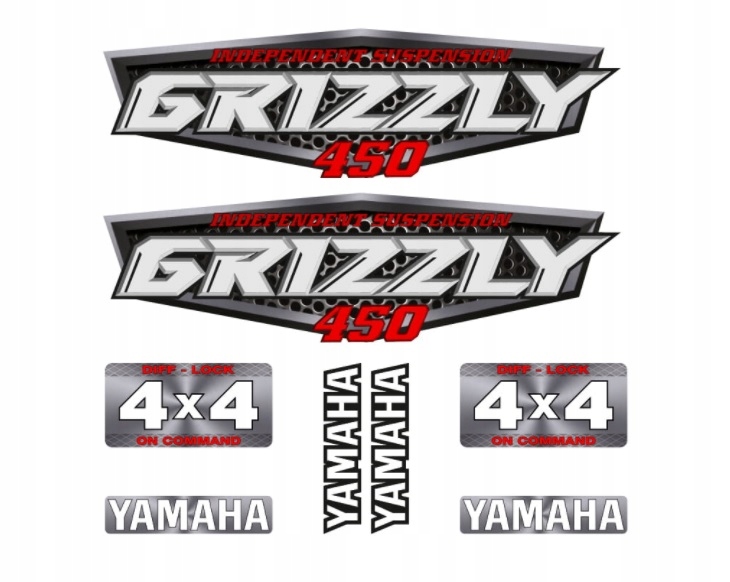 Zestaw naklejek Yamaha Grizzly 450 kolor srebrny Atv