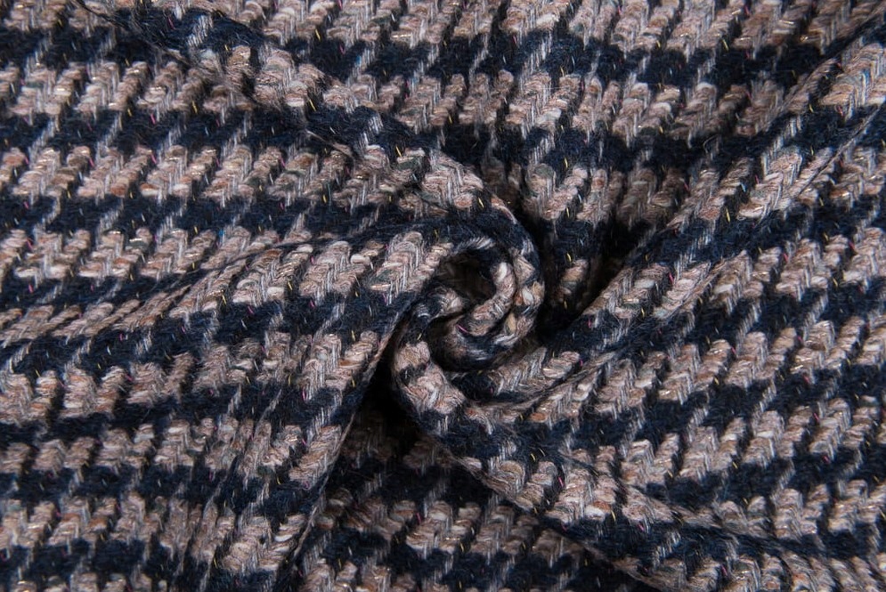 Látka Vlna Tweed Premium Pepitka Béžová S Granátovým Jablkem