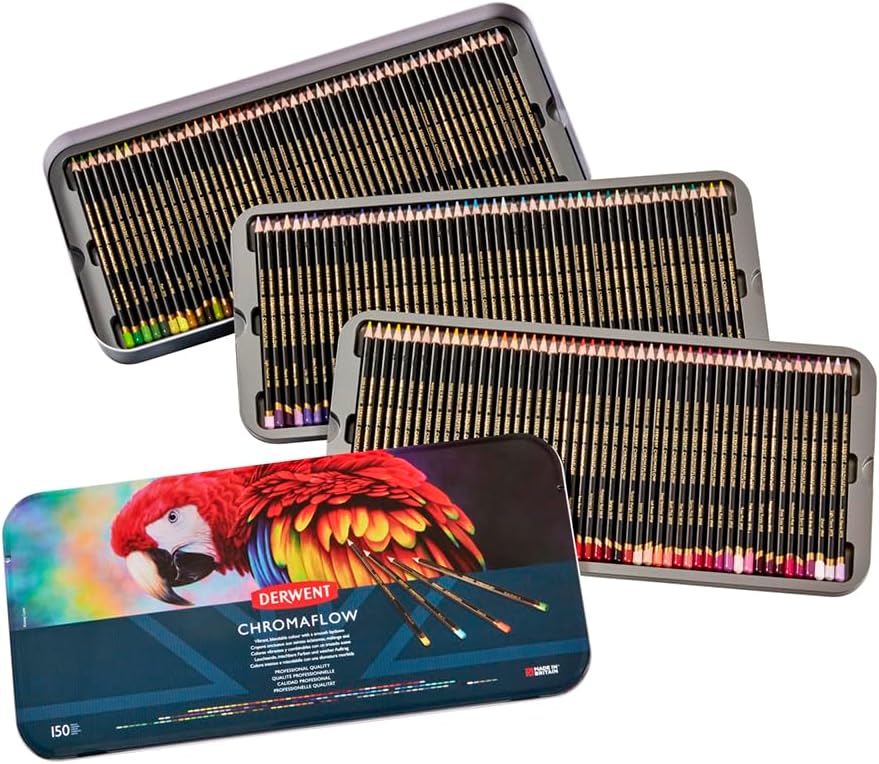 Derwent Chromaflow 150 uměleckých pastelek jádro dřevo kovová plechovka