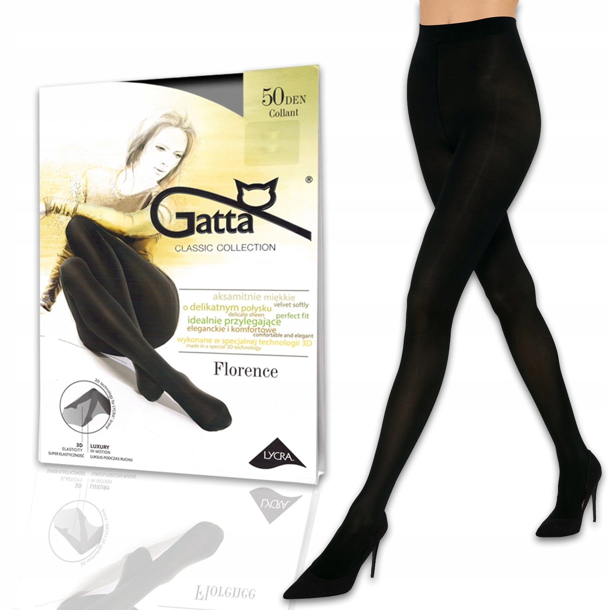 

Rajstopy Florence 3D Gatta, 50 den, lycra Nero 3-M