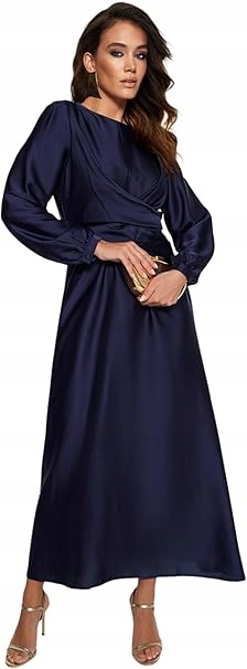 Trendyol Tmavě Modrá MIDI Šaty S Dlouhým Rukávem A Volánem 40 5BB