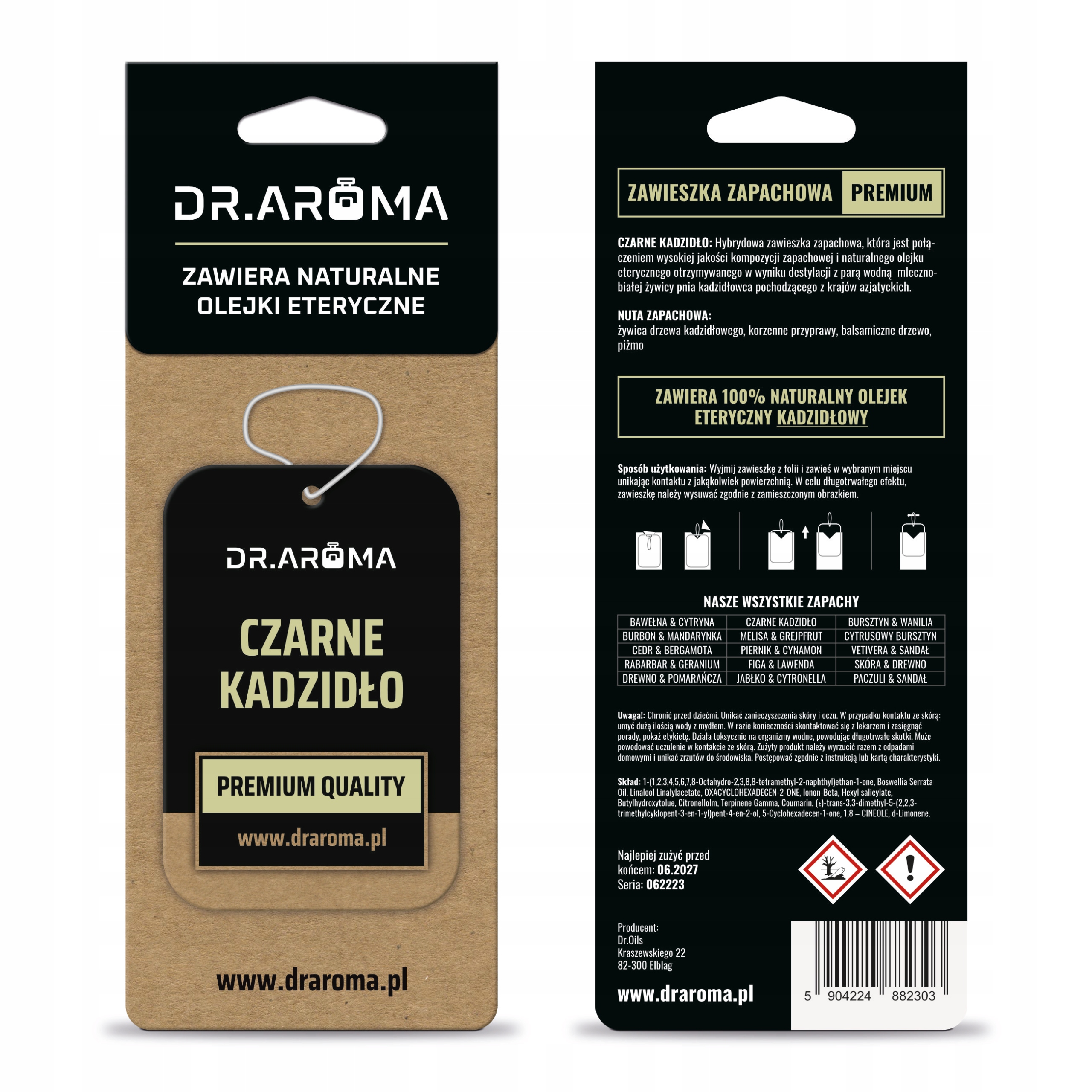 Hybrydowa zawieszka zapachowa Dr.Aroma Czarne Kadzidło do auta i do domu