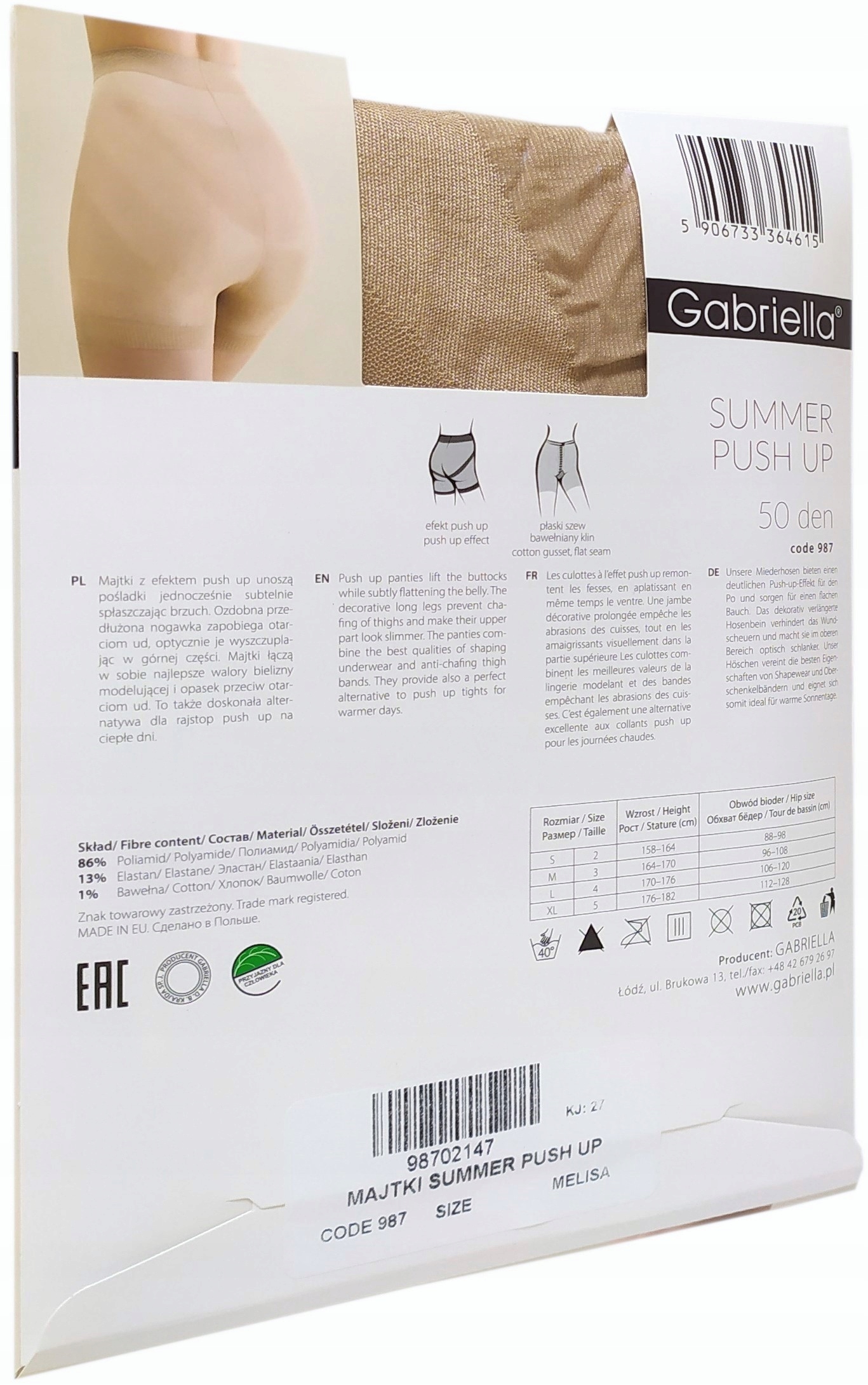 Majtki Szorty Modelujące Summer Push Up Melisa 4 L Marka Gabriella