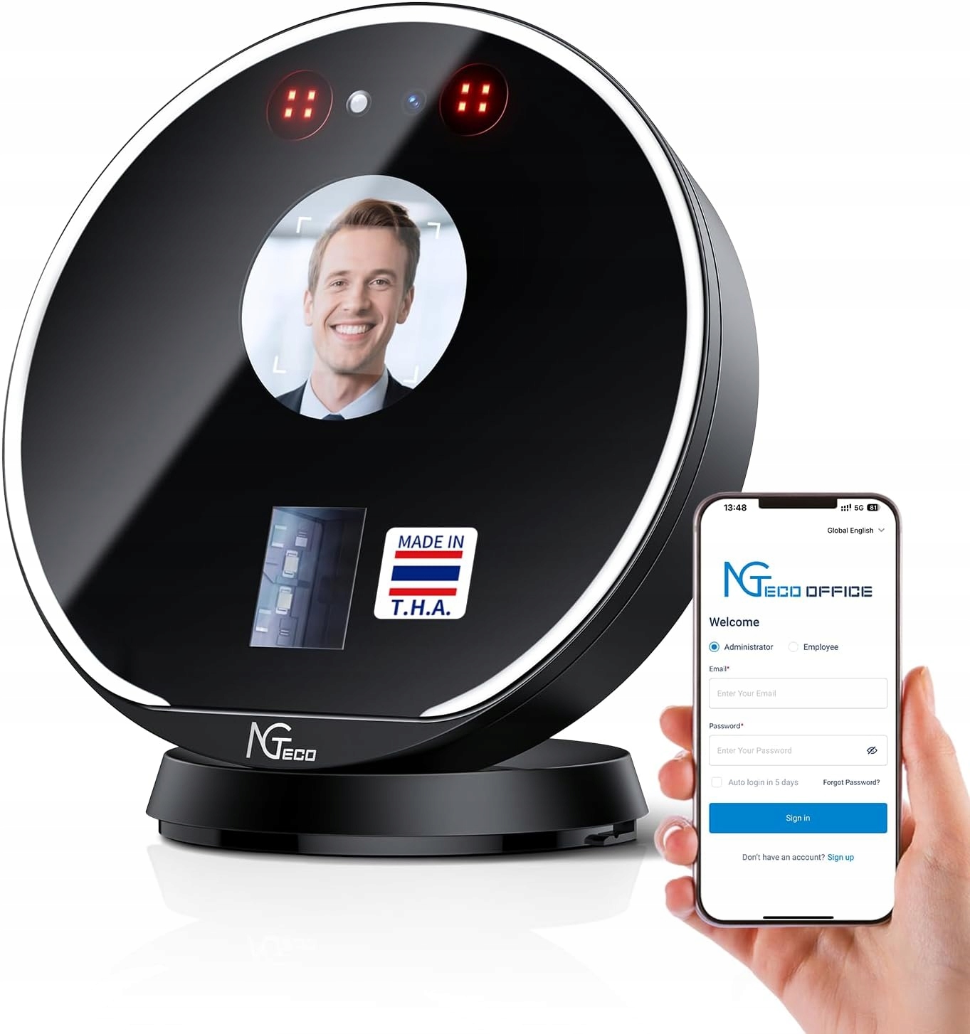 Hodiny pracovní doby NGTeco v cloudu, hodiny přítomnosti s ciferníkem