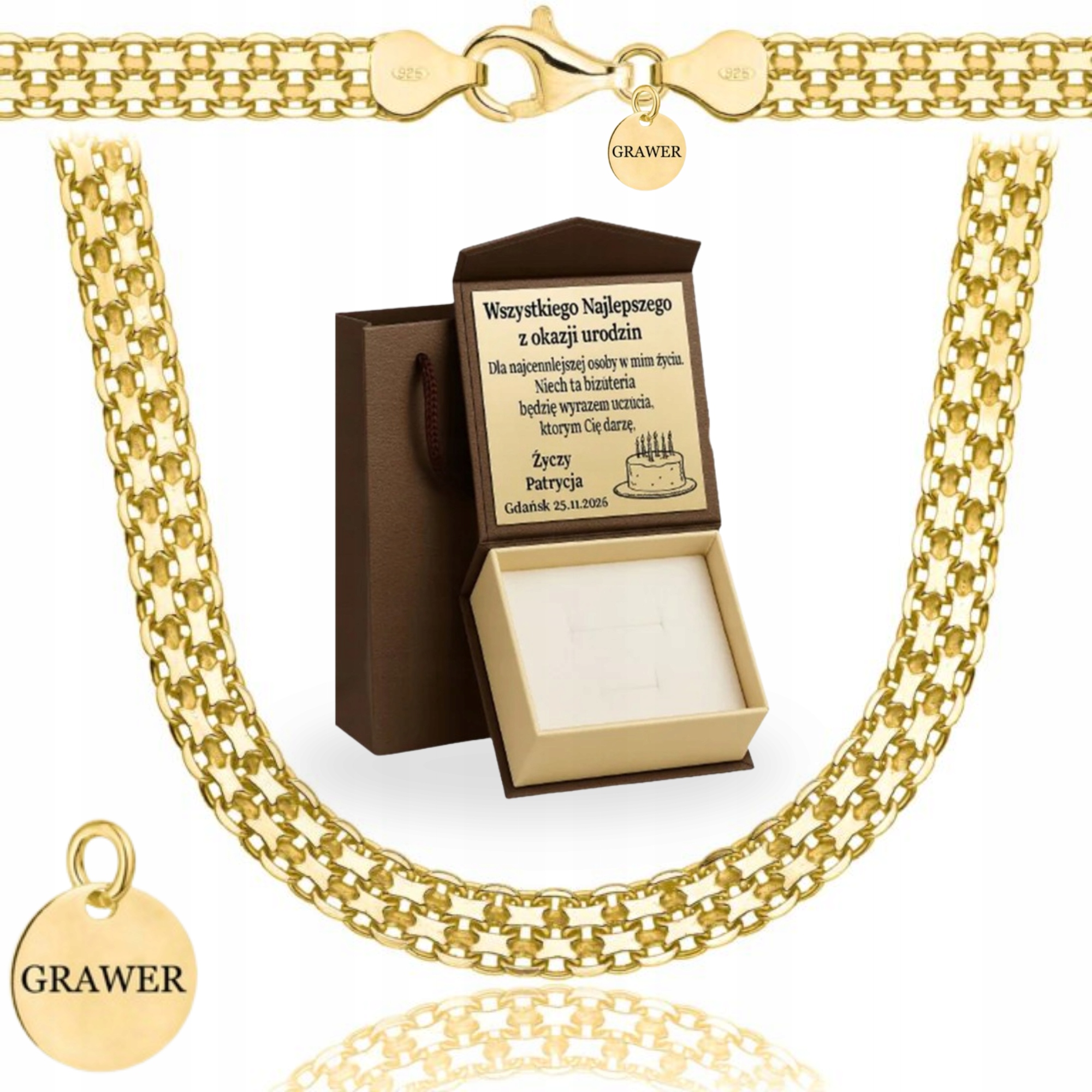 Zlatý Plný Řetízek Bismark 6 MM Ryzost 925 585 14K Gravírování Široké