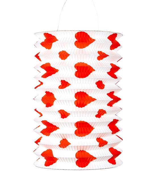 LAMPION PAPIEROWY LATARENKA CZERWONE SERCA 2 SZT. 28 CM WALENTYNKI