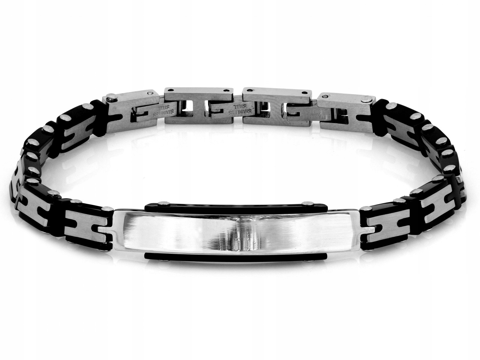 Unisex ocelový náramek s černými doplňky Šířka 9.3 mm jako dárek