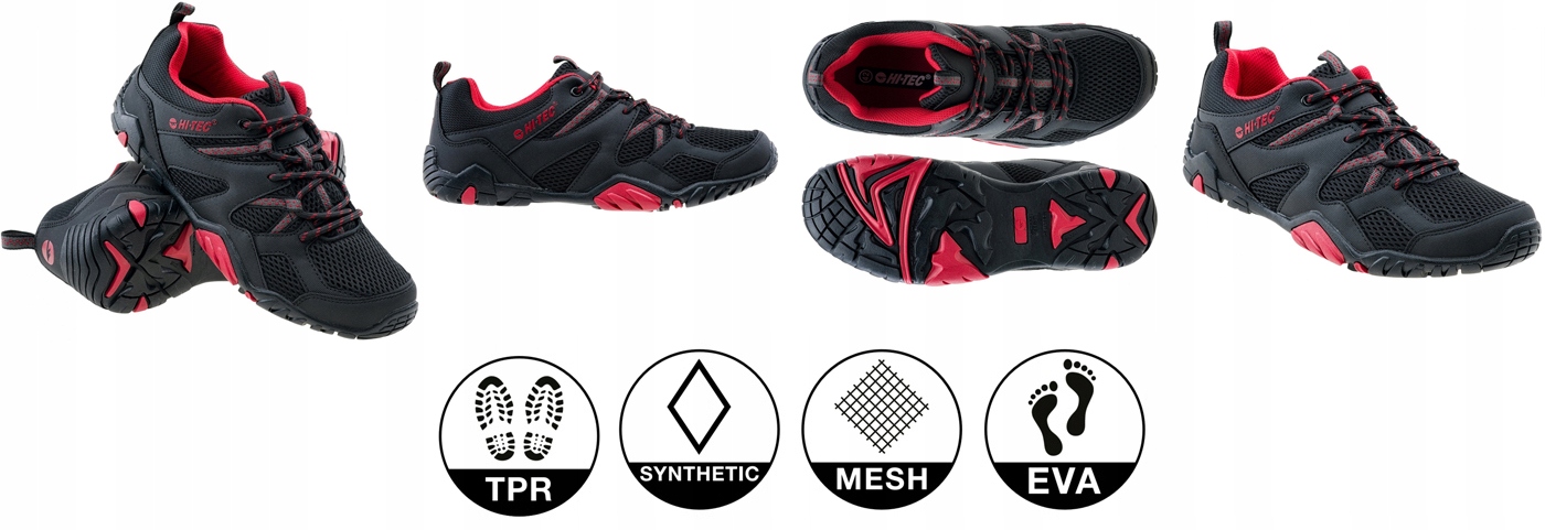 Hi-Tec BUTY TREKKINGOWE MIEJSKIE WYGODNE PRZEWIEWNE RANGO czarnoczerwone 46 Długość wkładki 30.1 cm