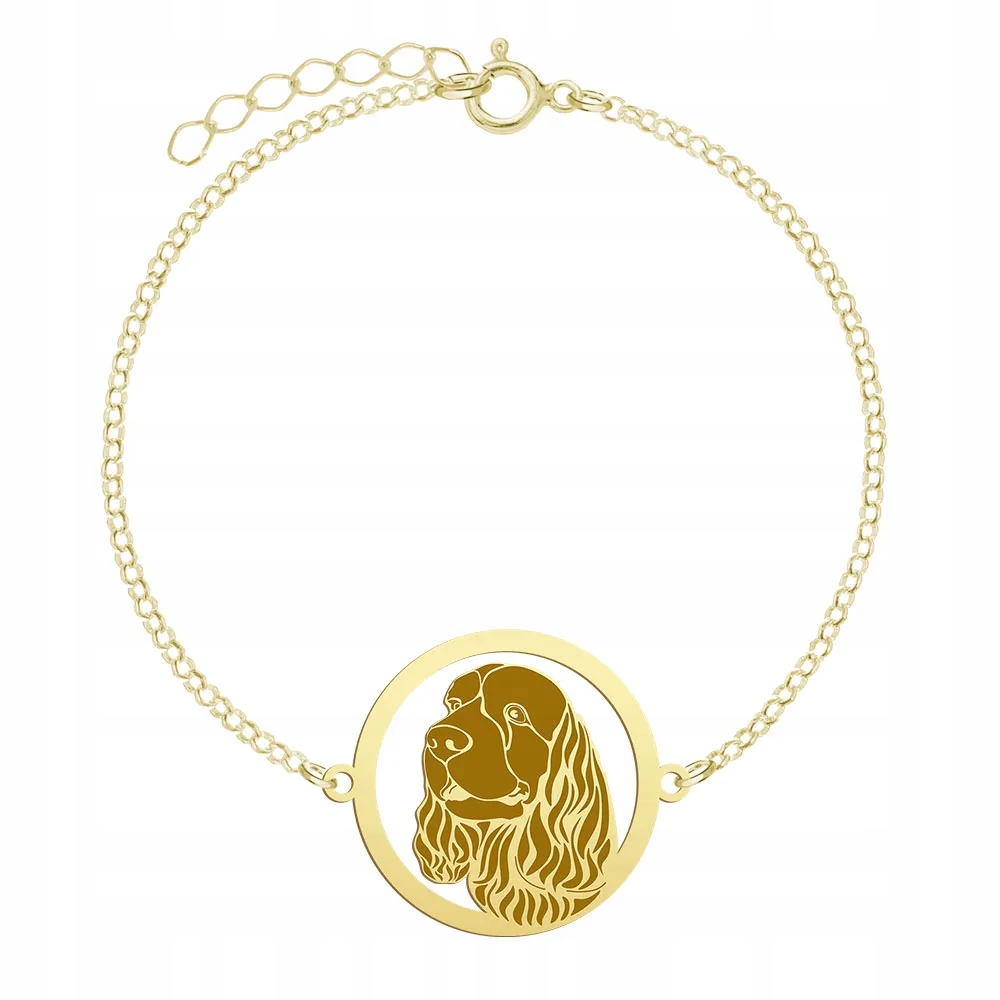 Zlatý náramek ze Sussex Spaniel 925 Řetízek Šperky Gravírování Bonus
