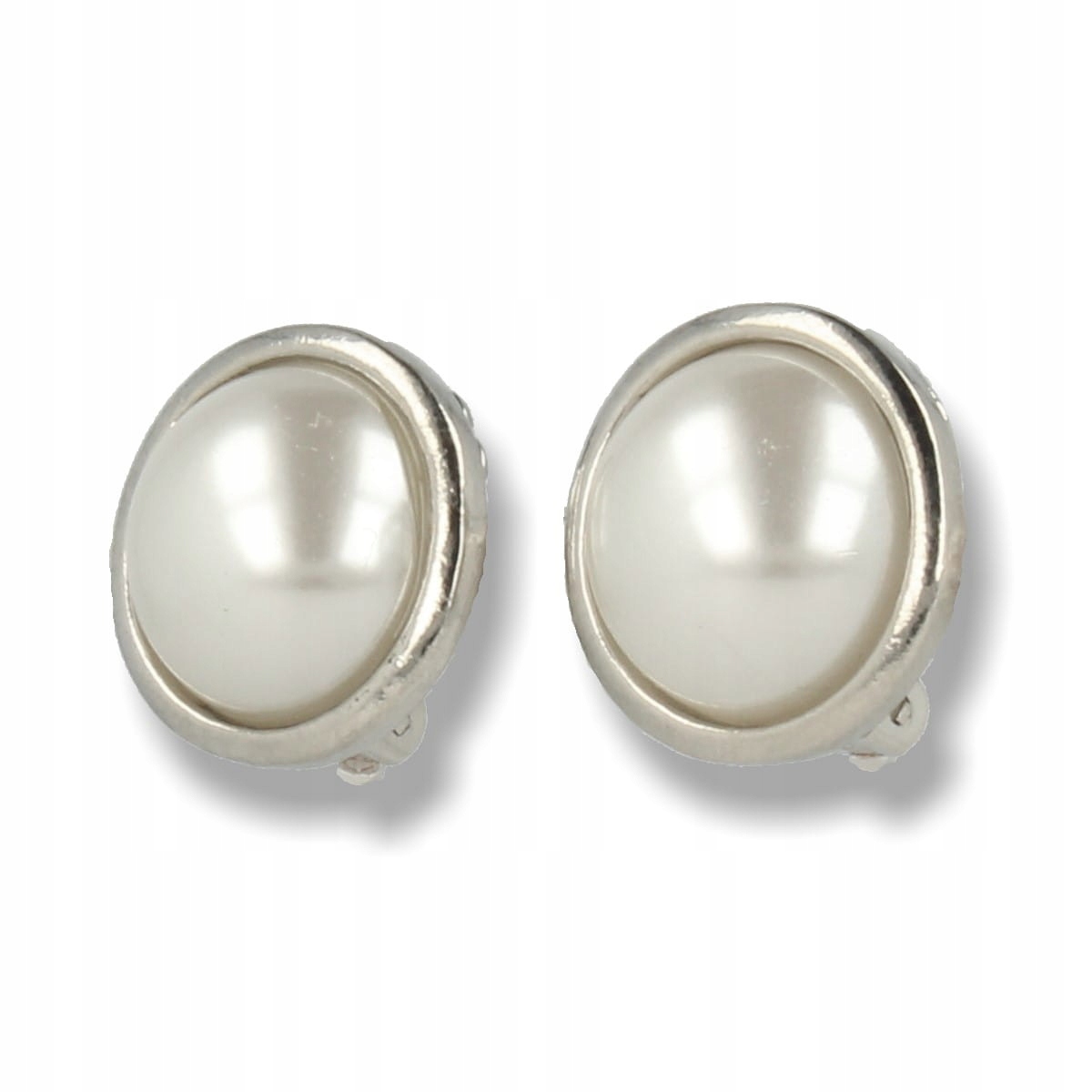 

Klipsy do uszu srebrne okrągłe z jasną perełką
