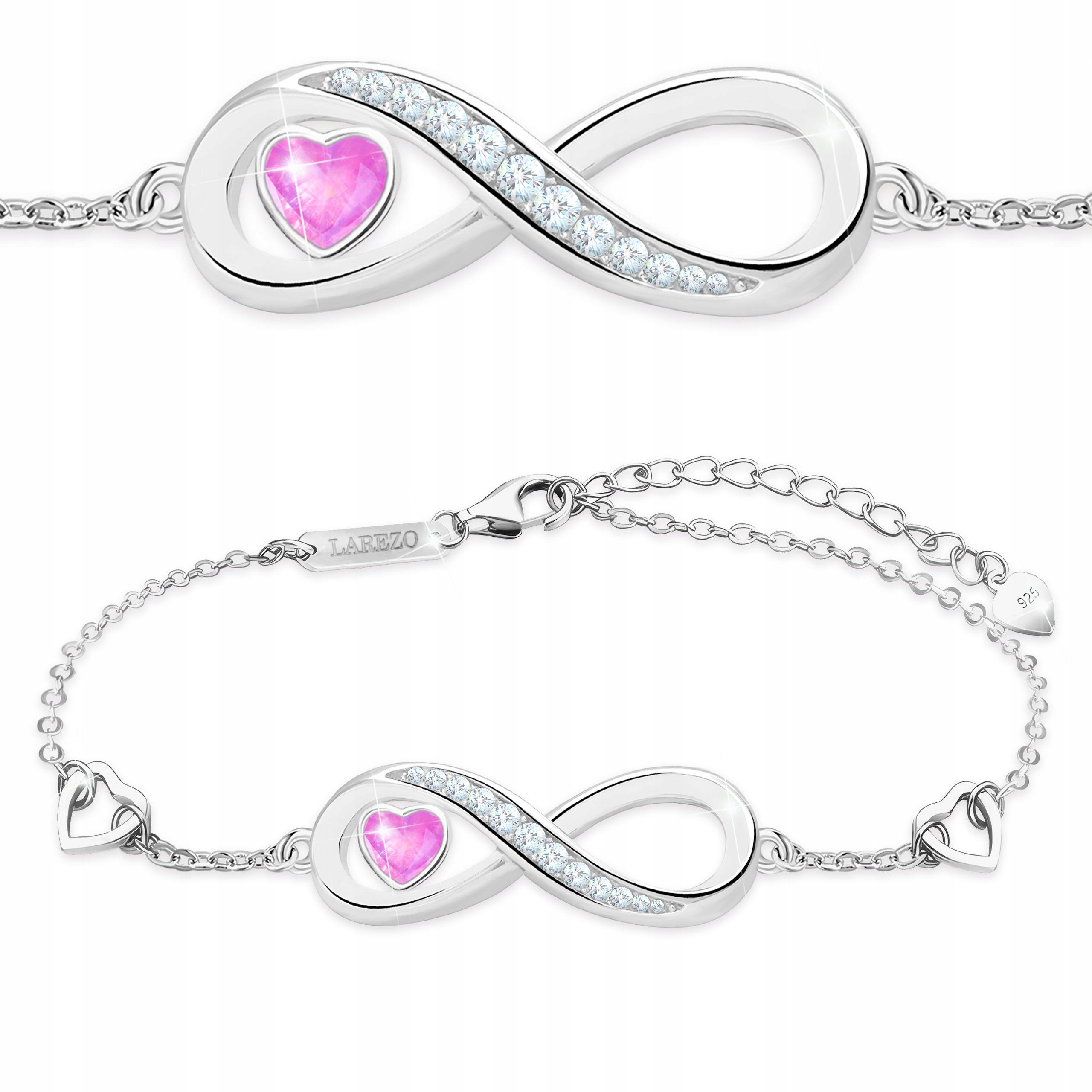 Stříbrný náramek Růžové srdce s nekonečnem Zirkonií Stříbro 925