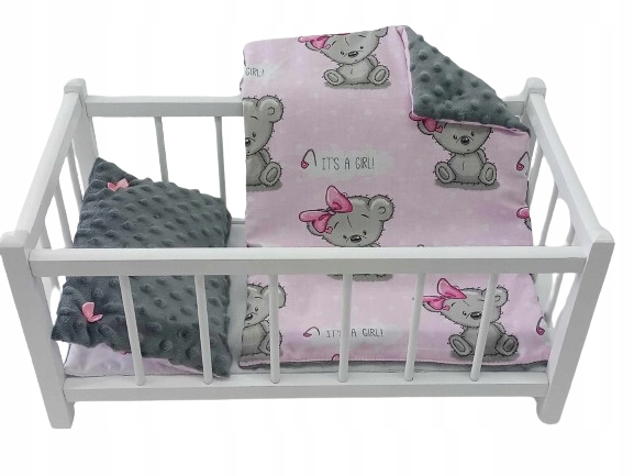 BIAŁE ŁÓŻECZKO dla lalek Z POŚCIELĄ DREWNIANE ŁÓŻECZKO