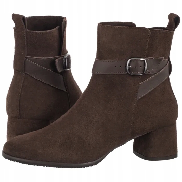 Dámské Boty Kotníkové Boty na Podpatku Ryłko Hnědé Kožené 4WVK2_T_ _6TJ