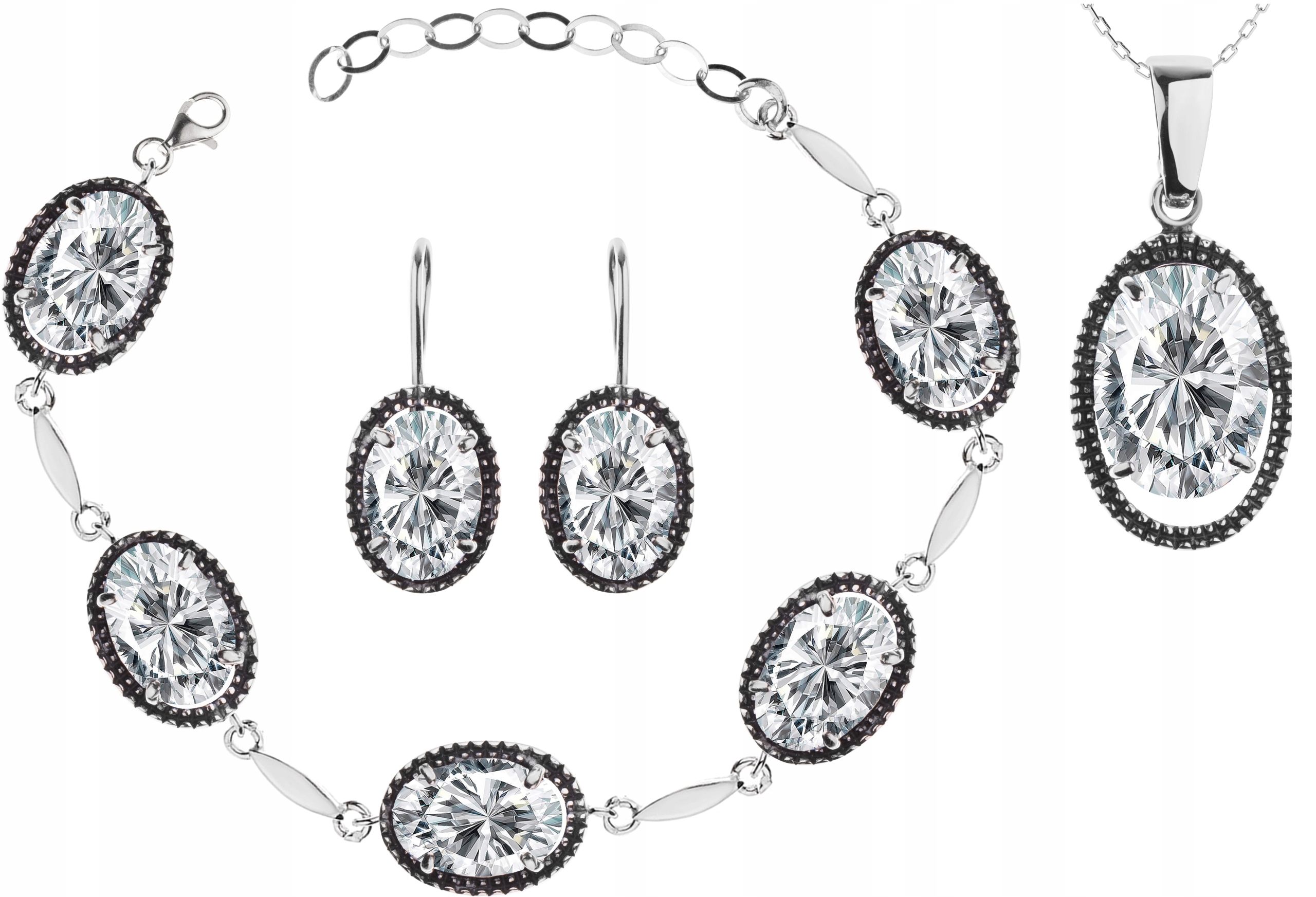 

Srebrny Komplet Biżuterii Z Cyrkoniami Próba 925