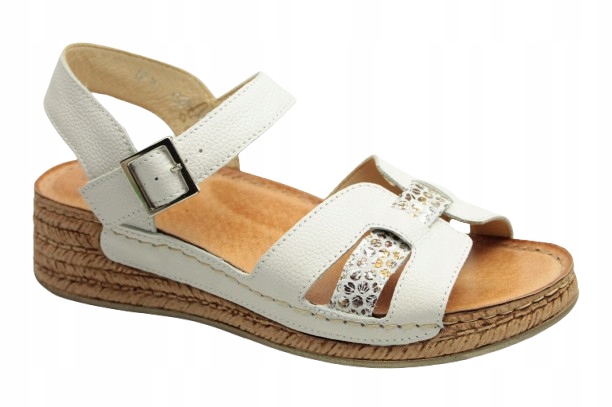 Dámské sandály Wasak 0719 39 Bílý Groszek Kožené květiny Polská firma