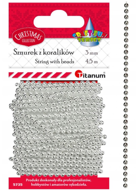 

Sznurek z koralików srebrny 4,5m Titanum 383648
