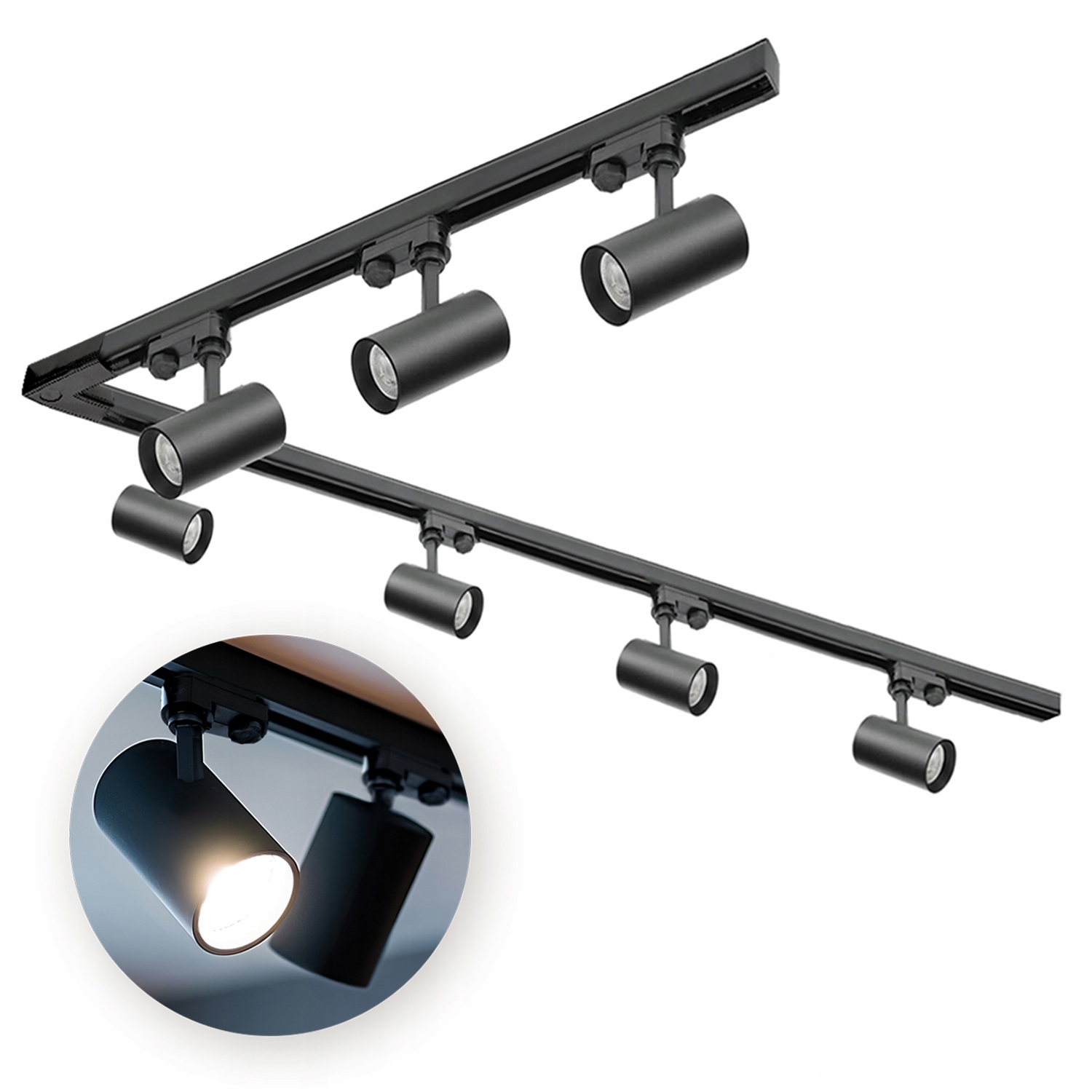 Sada kolejnicová 3-fázová kolejnice 1m+2m, L pravá, 7x lampa, 2x krytka Černá