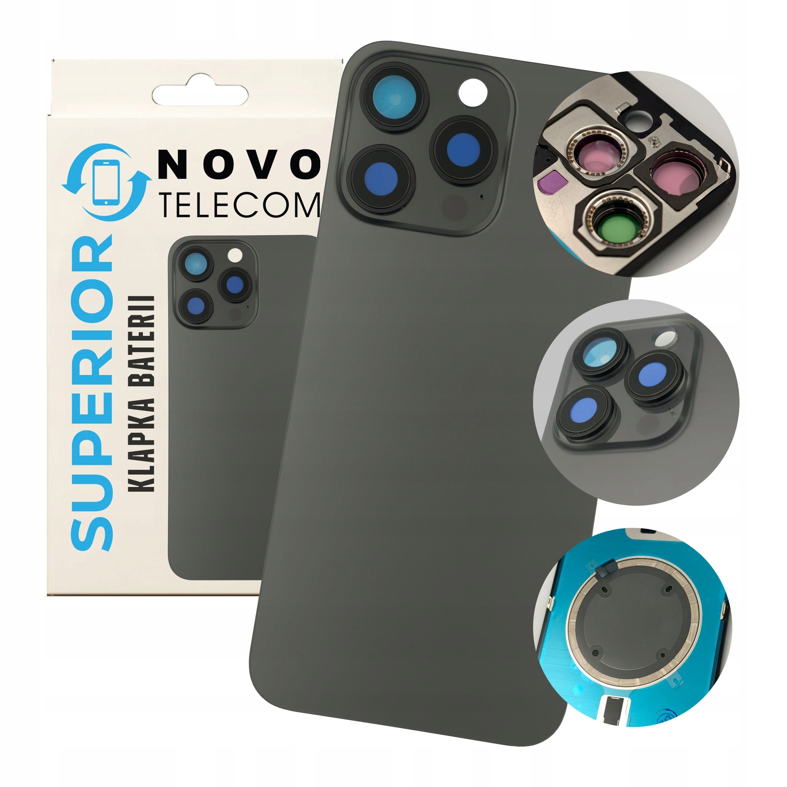 Bateriová klapka pro iPhone 15 Pro Max Černá Zadní Kryt Zadní panel s magnety