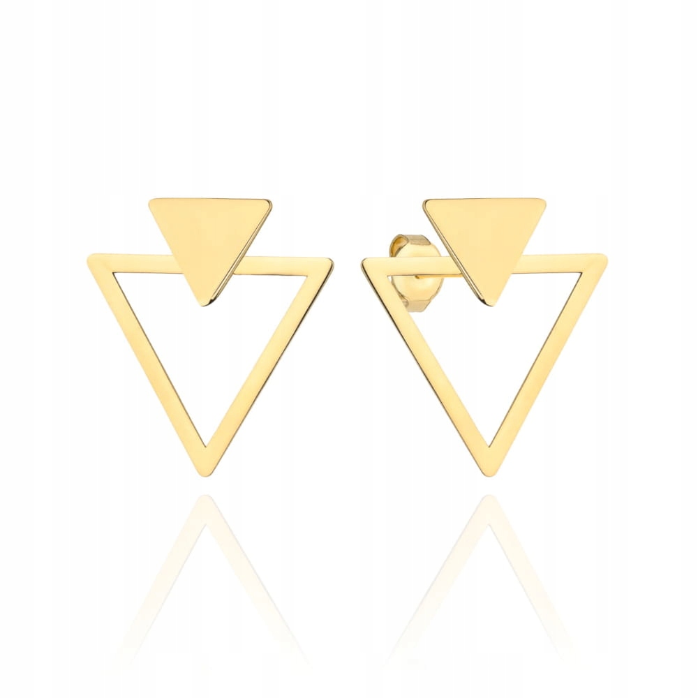 Náušnice zlaté 585 dvojité trojúhelníky na tyči jemný design 14k