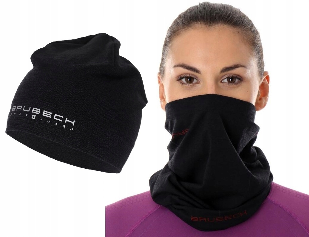Sportowy Zestaw Zimowy Brubeck Czapka Merino Wool Oddychajacy Komin Termo