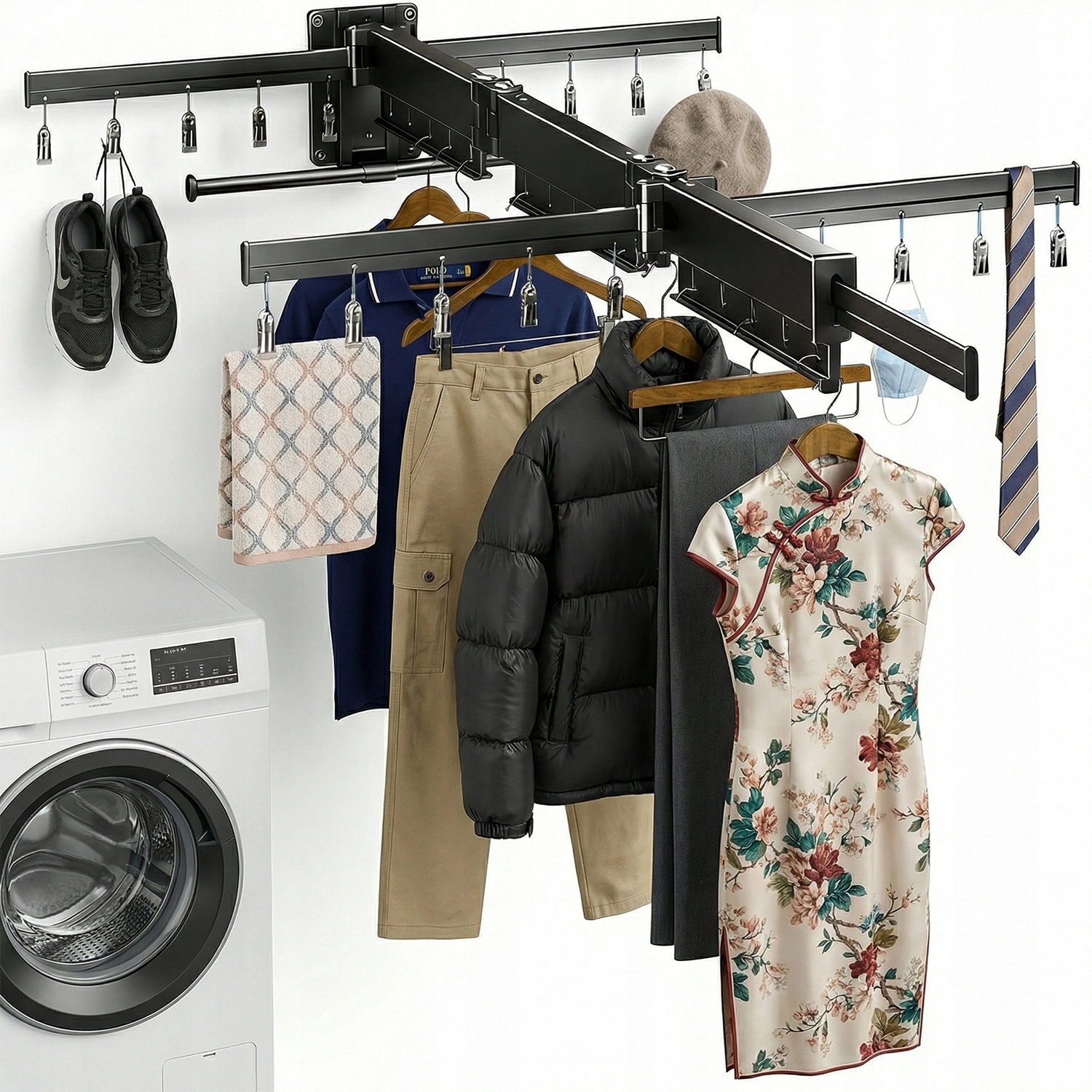 Levně Telescopová Sušák Na Oblečení Skládací Na Stěnu Pro Malé Prádelny