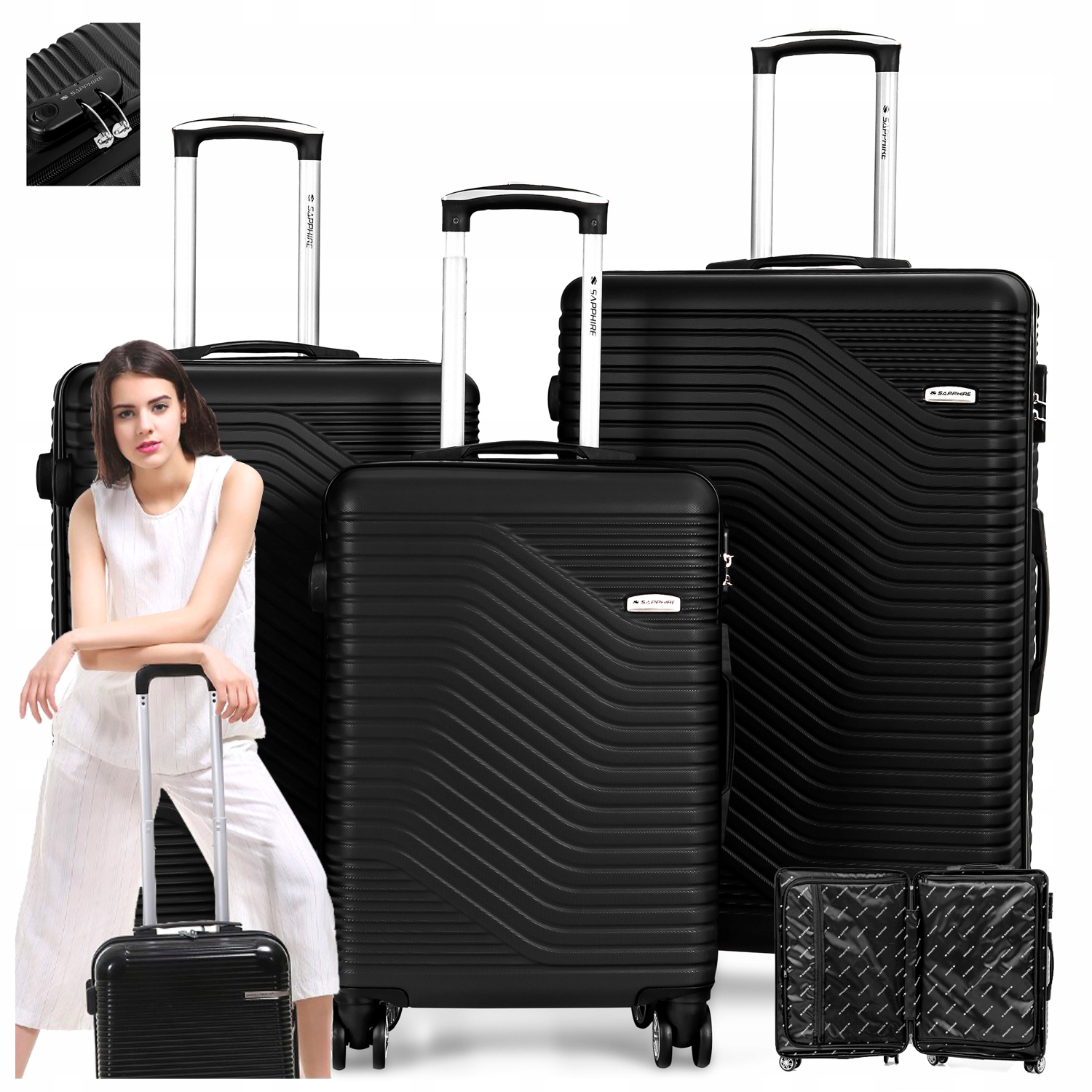 Walizki Komplet 3 Walizek podróżnych Bagaż na kółkach Zestaw 3x walizka Duo