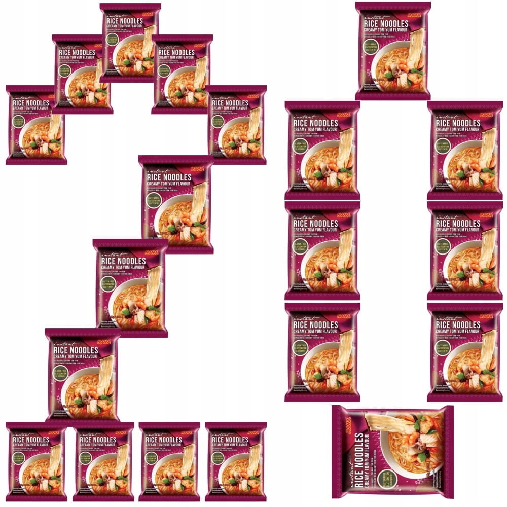 20 x Thajská polévka s příchutí krémových krevet Tom Yum Rýžové těstoviny 55 g Mama
