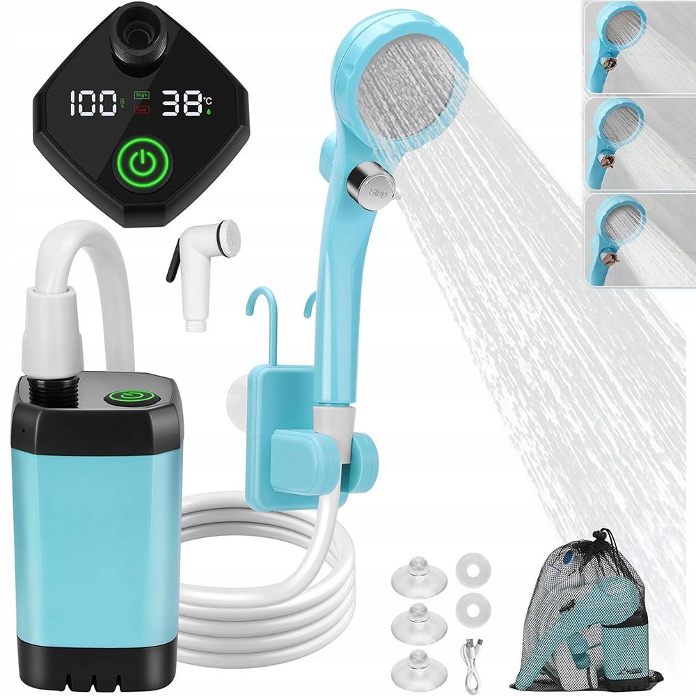 Prysznic Turystyczny Kempingowy Usb Pompa Elektryczna Akumulator Z Wąż 2 M