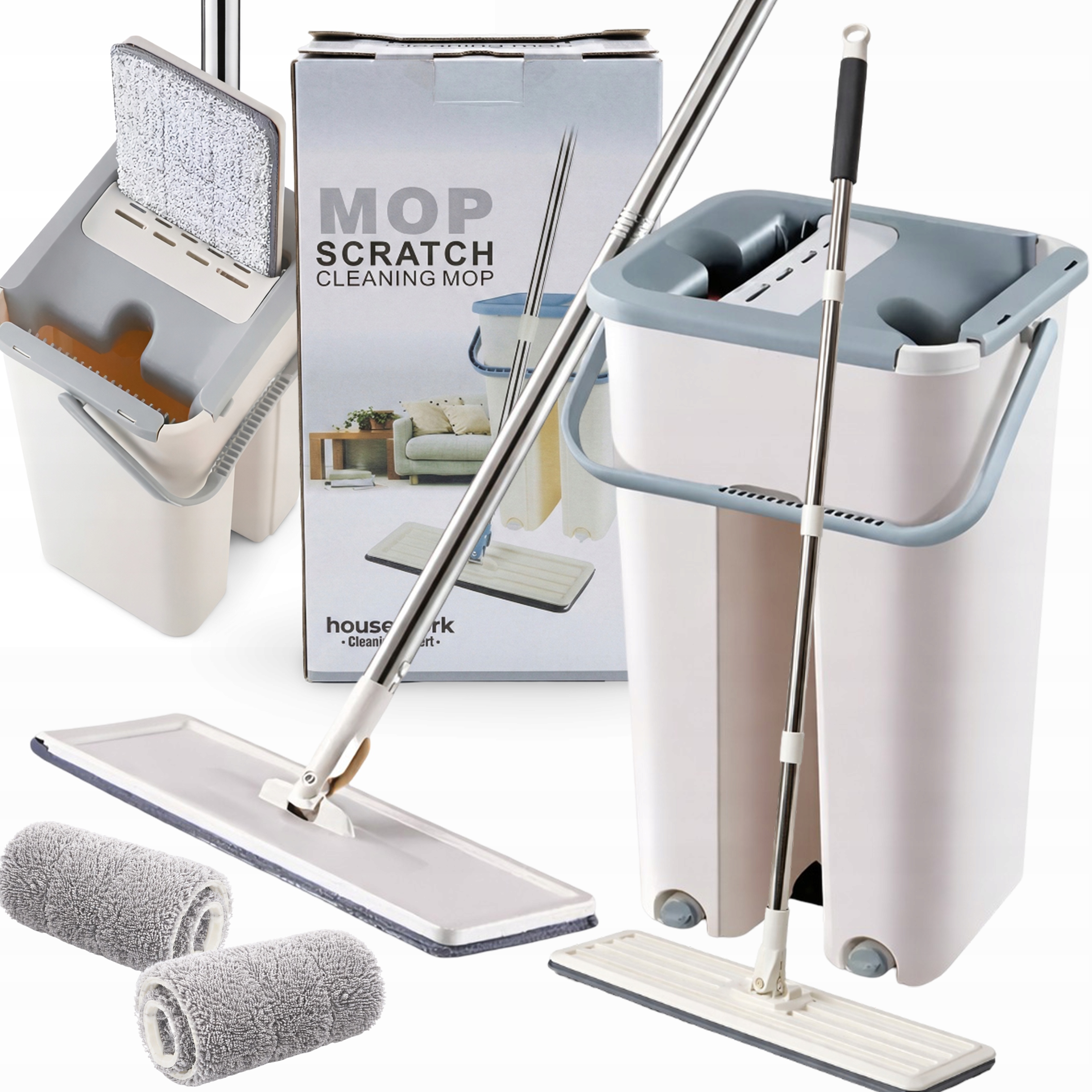 Levně Plochý Dvoukomorový Mop – Kbelík S Mopem