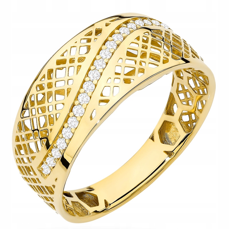 Zlatý Prstýnek Široký snubní prsten pr. 585 14k s bílými zirkony vel. 18